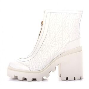 Gucci Trip Zip Front Ankle Boots White Rhombus GG Quilted Block Heel